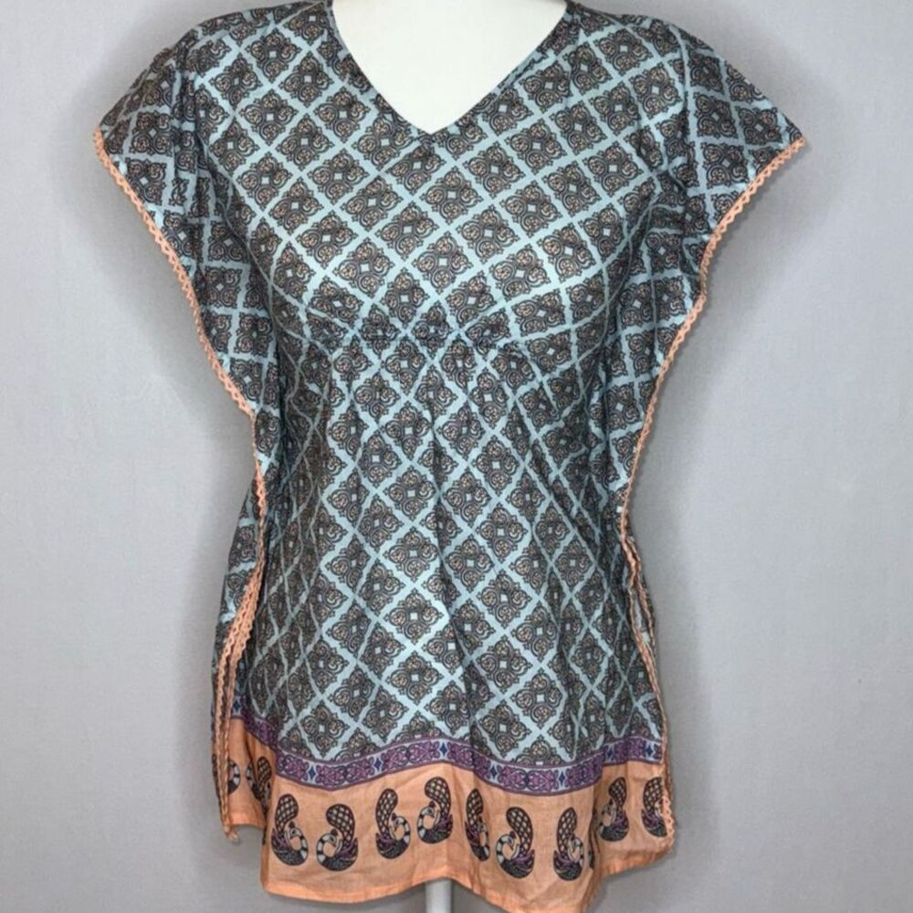 World Market 100% Cotton Boho Peacock Top